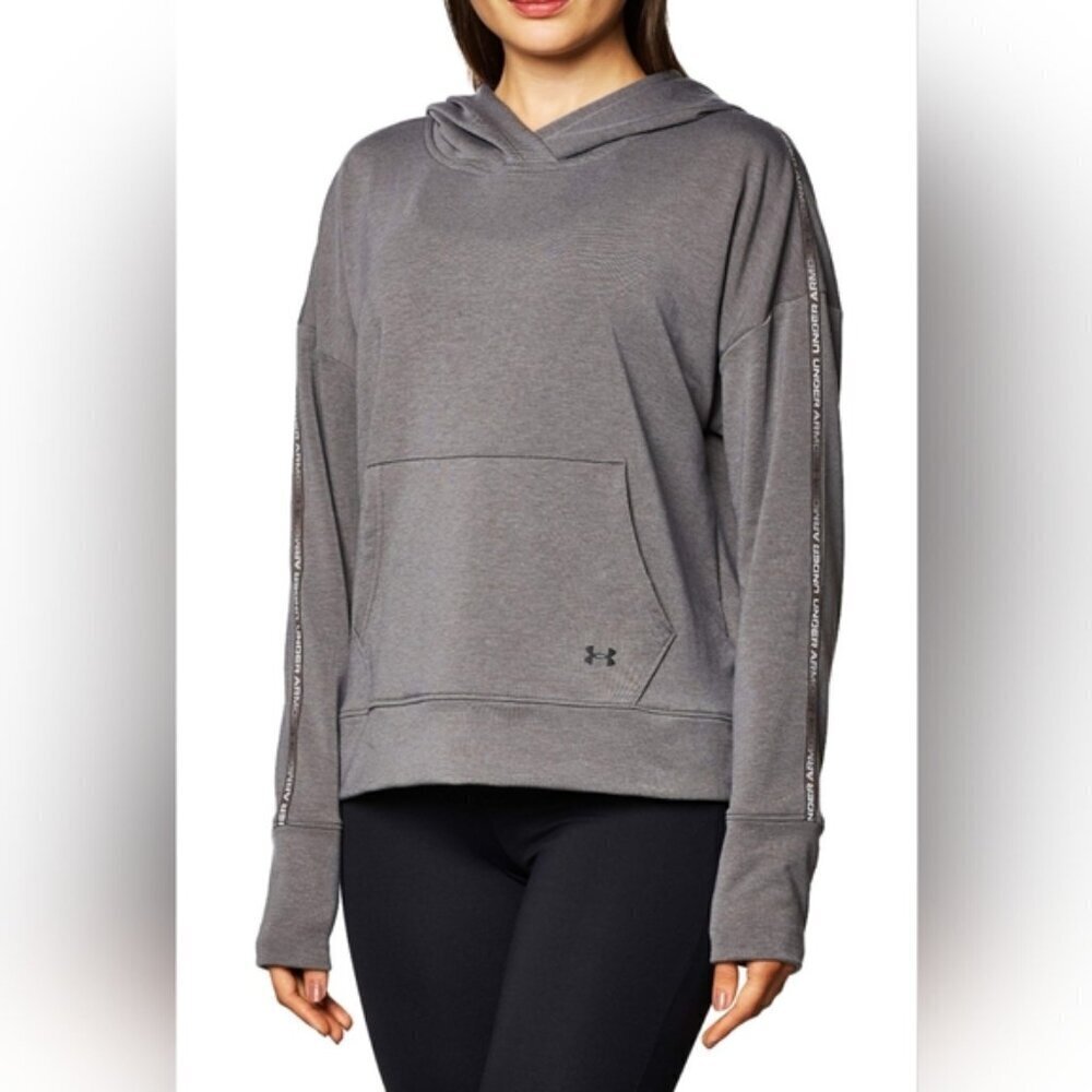 Under Armour Charcoal Grey Rival Terry Taped Pullover Hoodie